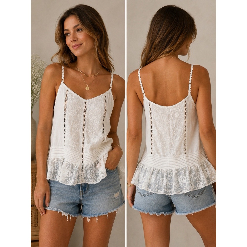 Juniper Blu Women's XS White Lace Embroidered Peplum Tank Top Fairy Y2K